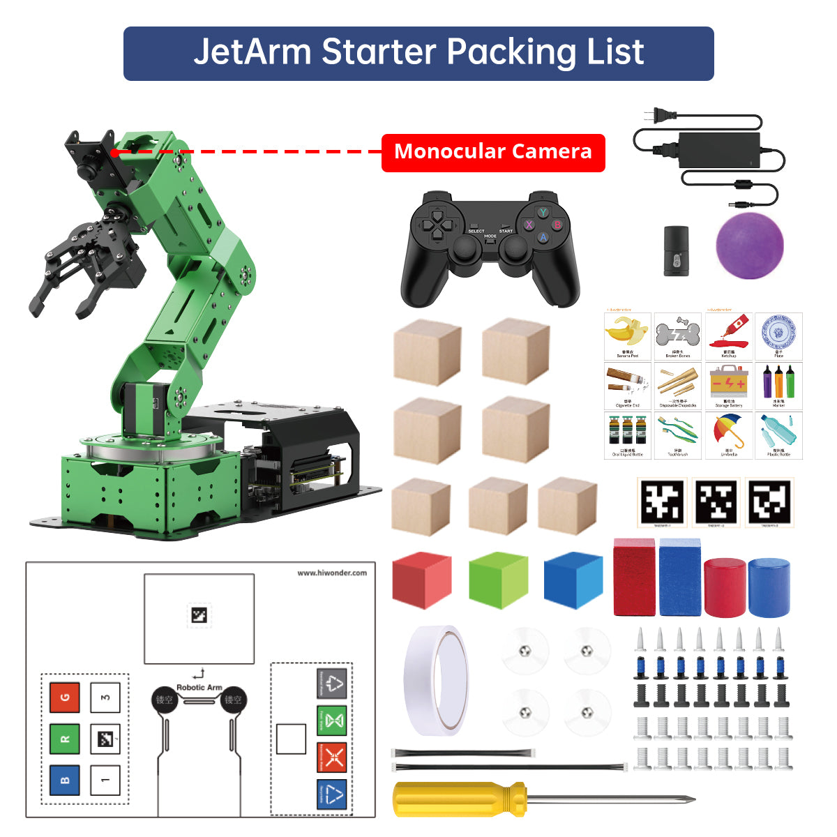 Hiwonder JetArm ROS1/ROS2 3D Vision Robot Arm, with Multimodal AI Model (ChatGPT), AI Voice Interaction and Vision Recognition, Tracking & Sorting Hiwonder JetArm ROS1/ROS2 3D Vision Robot Arm, with Multimodal AI Model (ChatGPT), AI Voice Interaction and Vision Recognition, Tracking & Sorting